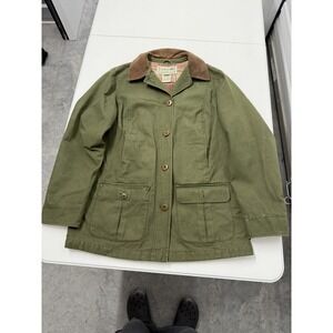 LLBean Field Jacket Green Corduroy Collar Mens L Canvas Utility Work Coat